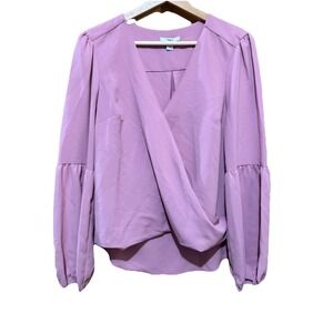 Bar III Womens Mauve Blouse Shirt Balloon Sleeve Wrap Top High‎ Low Asymmetrical